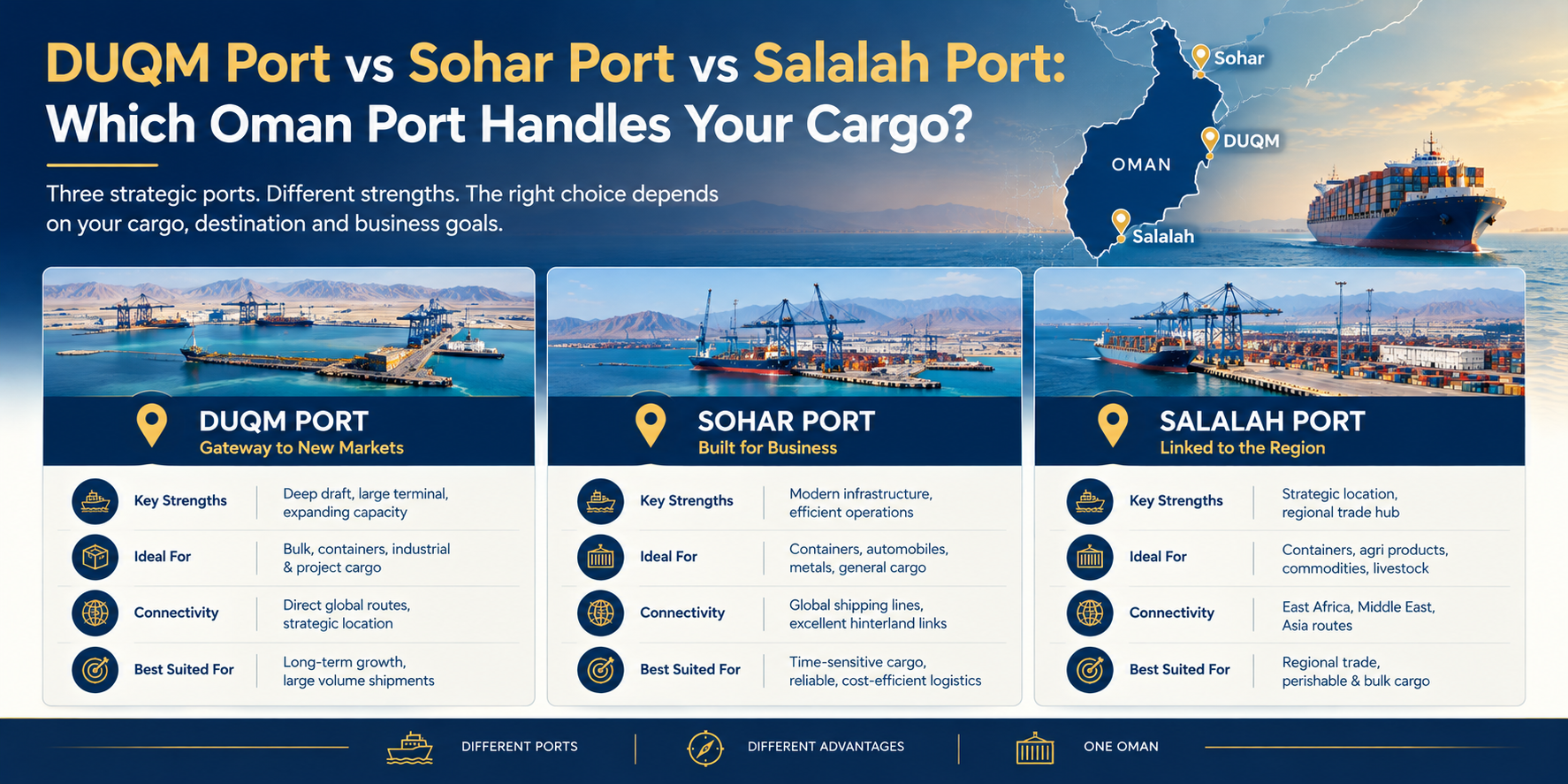 DUQM Port vs Sohar Port vs Salalah Port: Which Oman Port Handles Your Cargo?